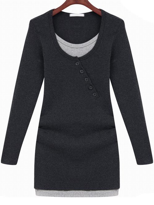 Shein Black Long Sleeve Buttons Bodycon Dress