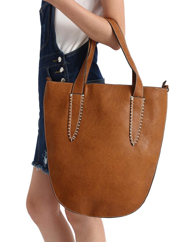 Shein Brown With Zipper Pu Shoulder Bag