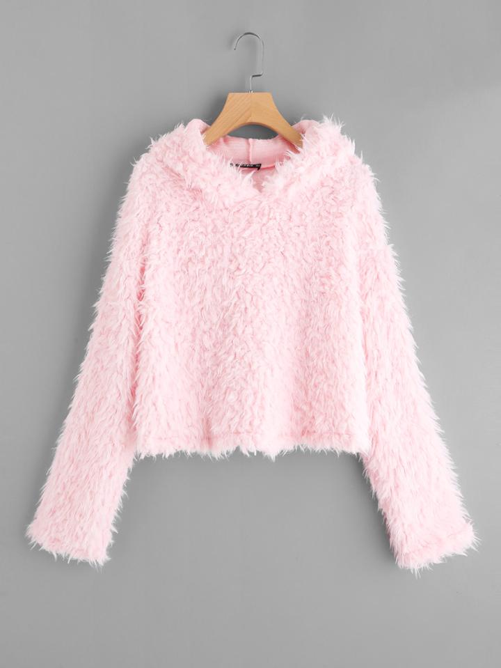 Shein Faux Fur Crop Hoodie
