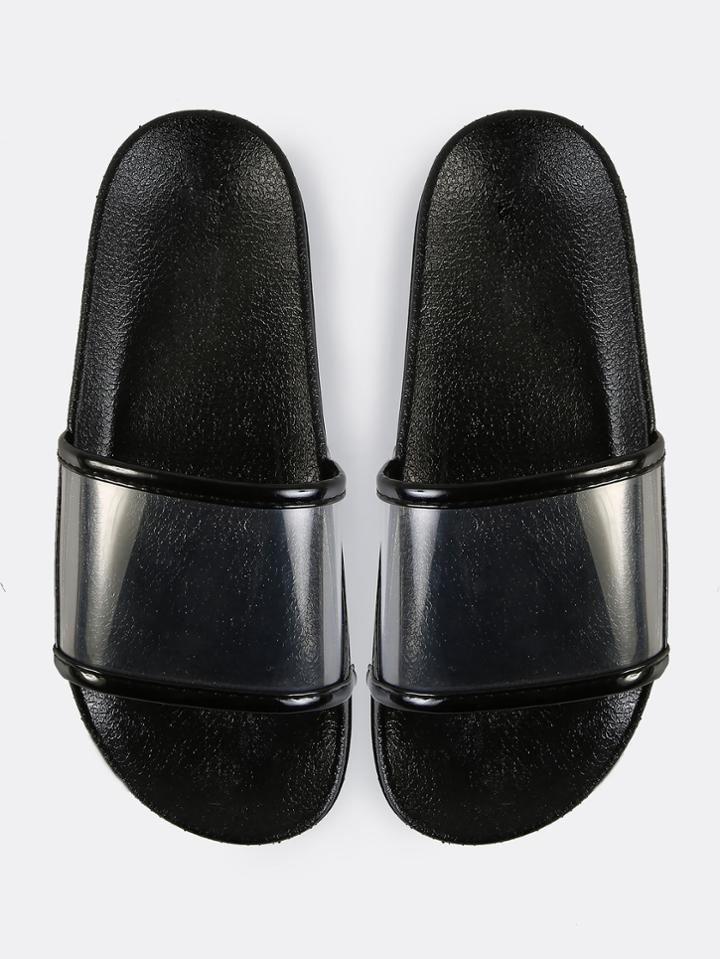 Shein Open Toe Lined Slide Sandals Black