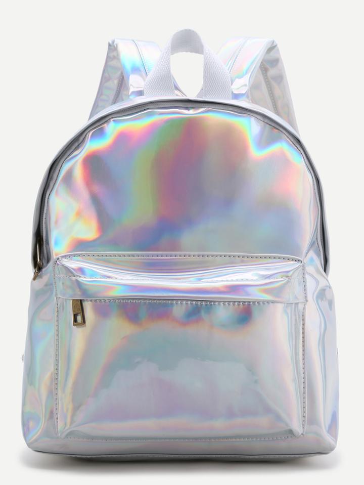 Shein Sliver Front Pocket Pu Backpack