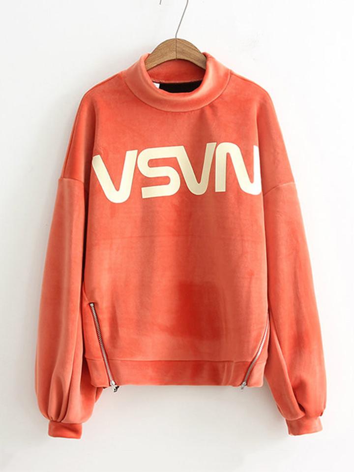 Shein High Neck Side Zip Slogan Sweatshirt