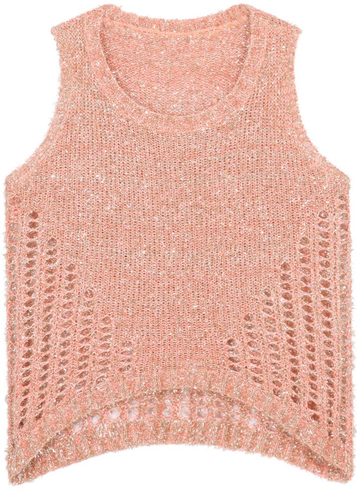 Shein Orange Sleeveless Metallic Yoke Knit Sweater