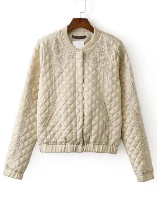 Shein Beige Embroidered Quilted Jacket