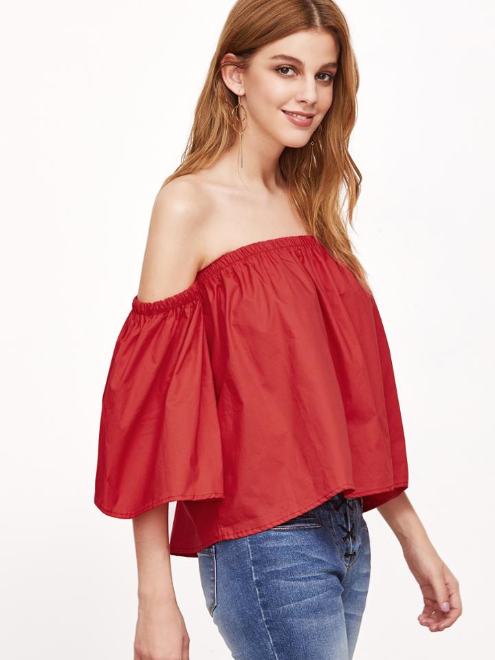 Shein Red Off The Shoulder Crop Top