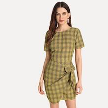 Shein Knot Side Plaid Dress