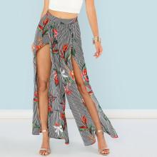 Shein Mixed Print Slit Wide Leg Pants