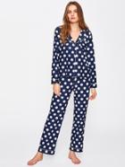 Shein Revere Collar Polka Dot Blouse And Pants Pajama Set