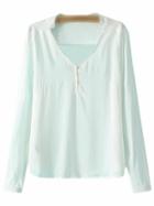 Shein White V Neck Buttons Long Sleeve Blouse