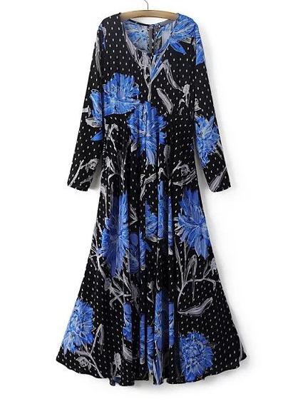 Shein Multicolor Printed Key Hole Maxi Dress