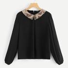 Shein Contrast Sequin Collar Top