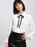 Shein Frill Detail Bow Tie Neck Blouse