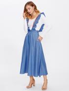 Shein Chambray Skirt With Embroidered Ruffle Strap