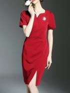 Shein Red V Neck Split Sheath Dress