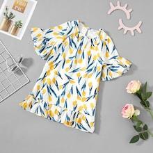 Shein Girls Flower Print Ruffle Trim Dress