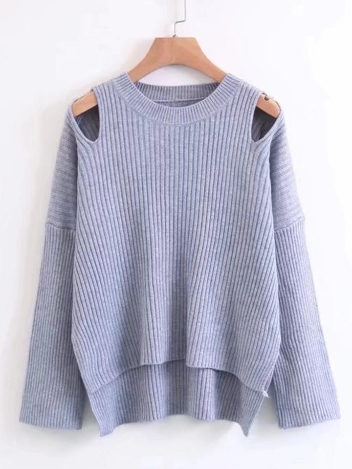 Shein Cutout Detail Dip Hem Ribbed Knitwear