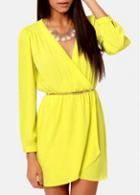 Rosewe Catching Yellow V Neck Long Sleeve Woman Dress
