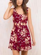 Shein Waist Cutout Backless Flower Print Dress