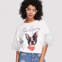 Shein Dog Print Mesh Panel Tee