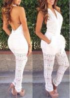 Rosewe Halter Design Open Back White Lace Jumpsuit