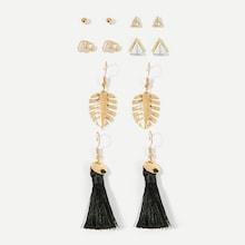 Shein Tassel & Leaf Drop Earrings Set 6pairs