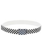 Shein Checkboard Print Flip-top Buckle White Canvas Belt