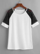 Shein White Contrast Lace Raglan Sleeve T-shirt