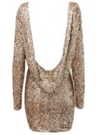 Rosewe Open Back Long Sleeve Sequins Decorated Dress