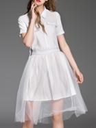 Shein White Lapel Gauze A-line Dress