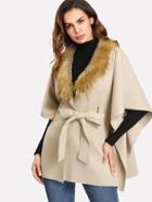 Shein Faux Fur Trim Poncho Coat
