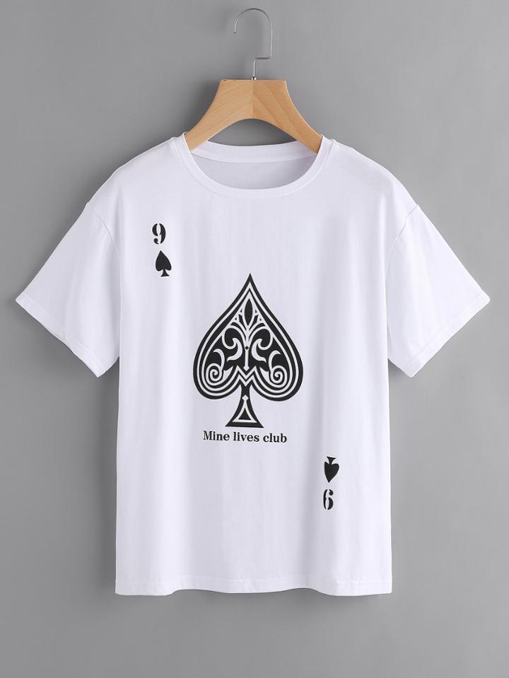 Shein Drop Shoulder Playing Card Tee