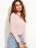 Shein Pink Cutout Front Ribbed Sweater