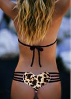 Rosewe Strap Design Leopard Print Heart Shape Swimwear Thong