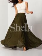 Shein Army Green Pleated Maxi Skirt