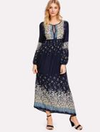 Shein Tasseled Tie High Waist Floral Dress