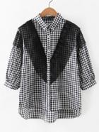Shein Contrast Lace Checkerboard High Low Blouse