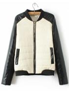 Shein Black Apricot Contrast Pu Leather Pockets Jacket
