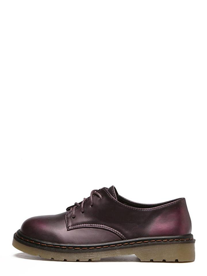 Shein Burgundy Round Toe Lace-up Top Chunky Wedges
