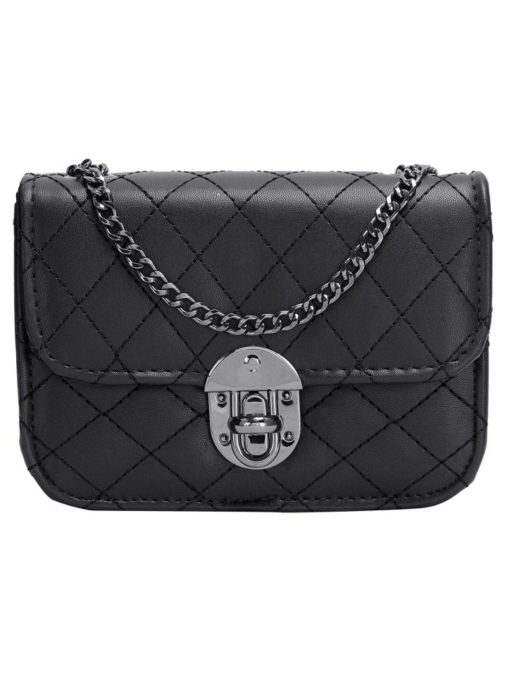 Shein Black Metal Buckle Diamondback Pu Shoulder Bag