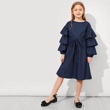 Shein Girls Self Belted Layered Sleeve Dress