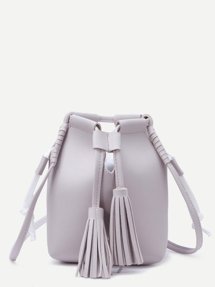Shein Grey Tassel Drawstring Pu Bucket Bag