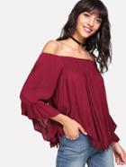 Shein Off Shoulder Flounce Sleeve Lace Hem Top