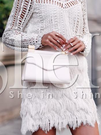 Shein Beige Faux Fur Feather A Line Skirt