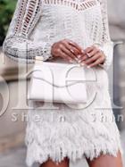 Shein Beige Faux Fur Feather A Line Skirt