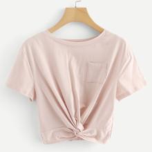 Shein Chest Pocket Random Twist Crop Tee