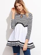 Shein Contrast Striped Keyhole Front Peplum Blouse