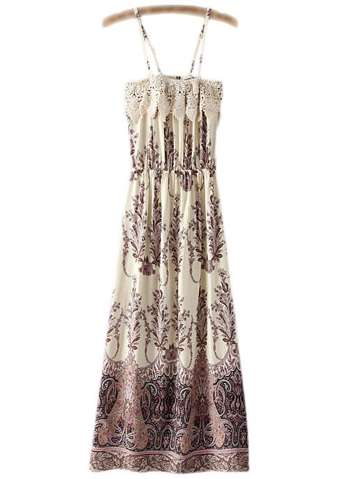 Shein Multicolor National Print Bohemian Spaghetti Strap Maxi Dress