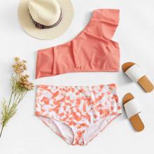 Shein Plus Flounce One Shoulder Bikini Set
