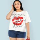 Shein Plus Letter & Red Lip Print Tee