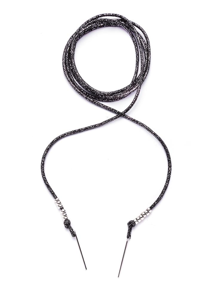 Shein Black Beaded Metal Bar Pendant String Choker Neckalce